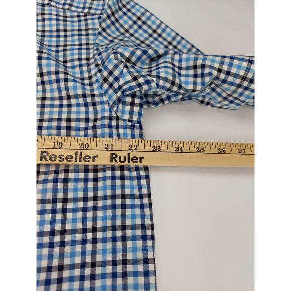 Duluth Trading Co Wrinklefighter Short Sleeve Button Down Mens Blue Plaid Medium - Picture 11 of 11